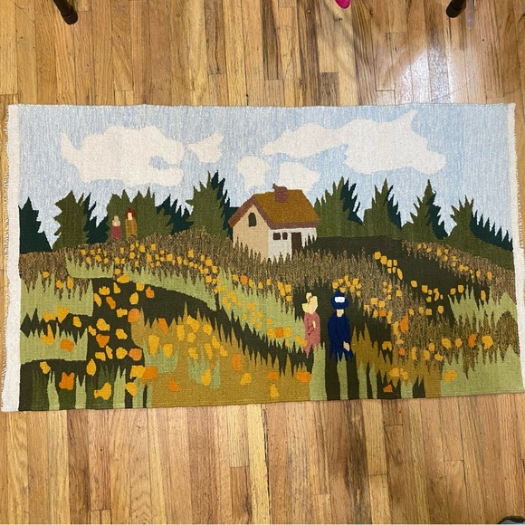 Wall Tapestry Field With Flowers Limited Edition Woolen La Mère Made In India - Picture 2 of 11